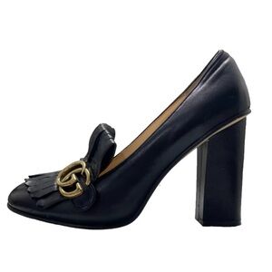 Gucci Black Leather Heels with Gold Accent